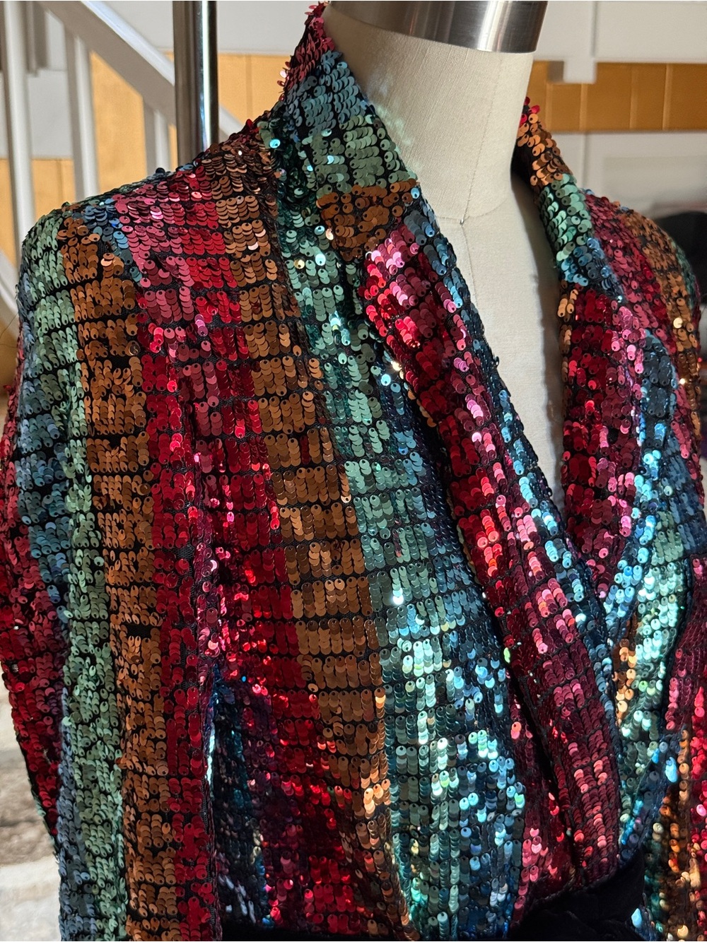 Markarian Rainbow Sequin Long Wrap Jacket Duster Emmys Size 6